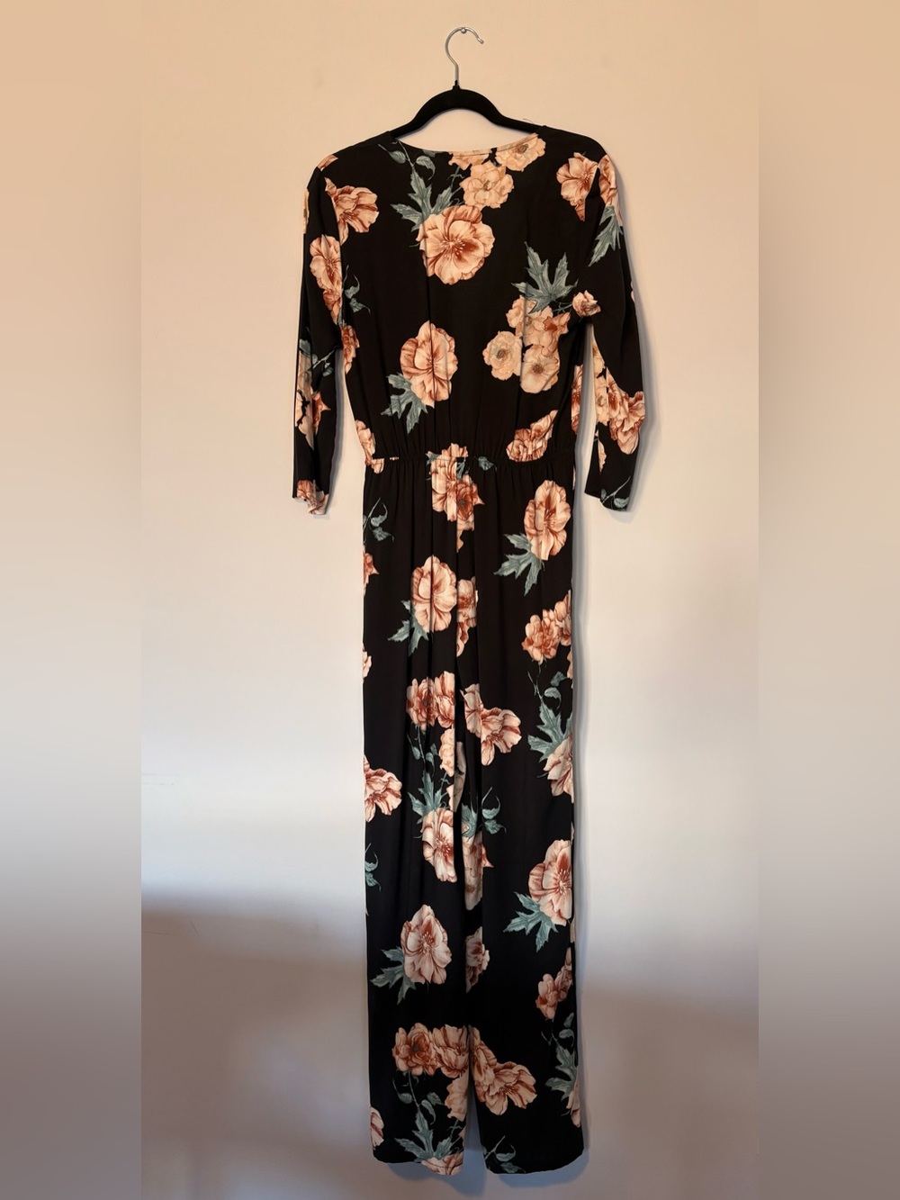 Black Floral Pants Romper with Cream Blooms